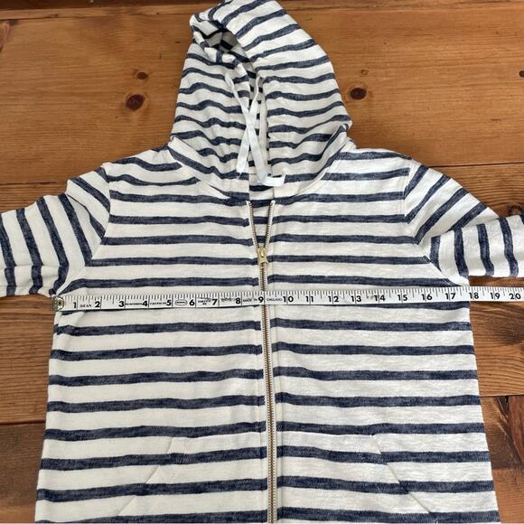 Stripe Zip Up Jacket Navy & Cream with Hood Size XS - Picture 5 of 6